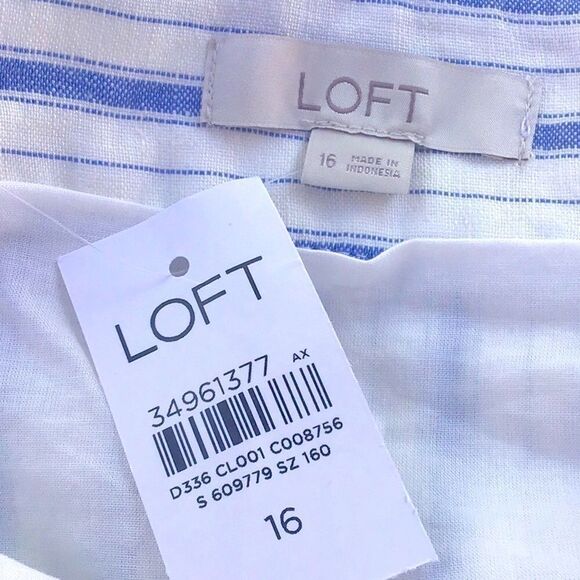 LOFT Cream Light Blue Vertical Stripe Linen Side Tie Front Wrap Skirt NEW - Picture 13 of 14
